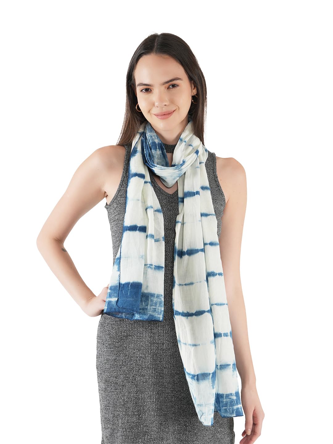 RAI SAHAB Printed Cotton Scarf for Women, Lightweight Soft Scarves Stoles for Summer & Winter(ST-0013BLUE)