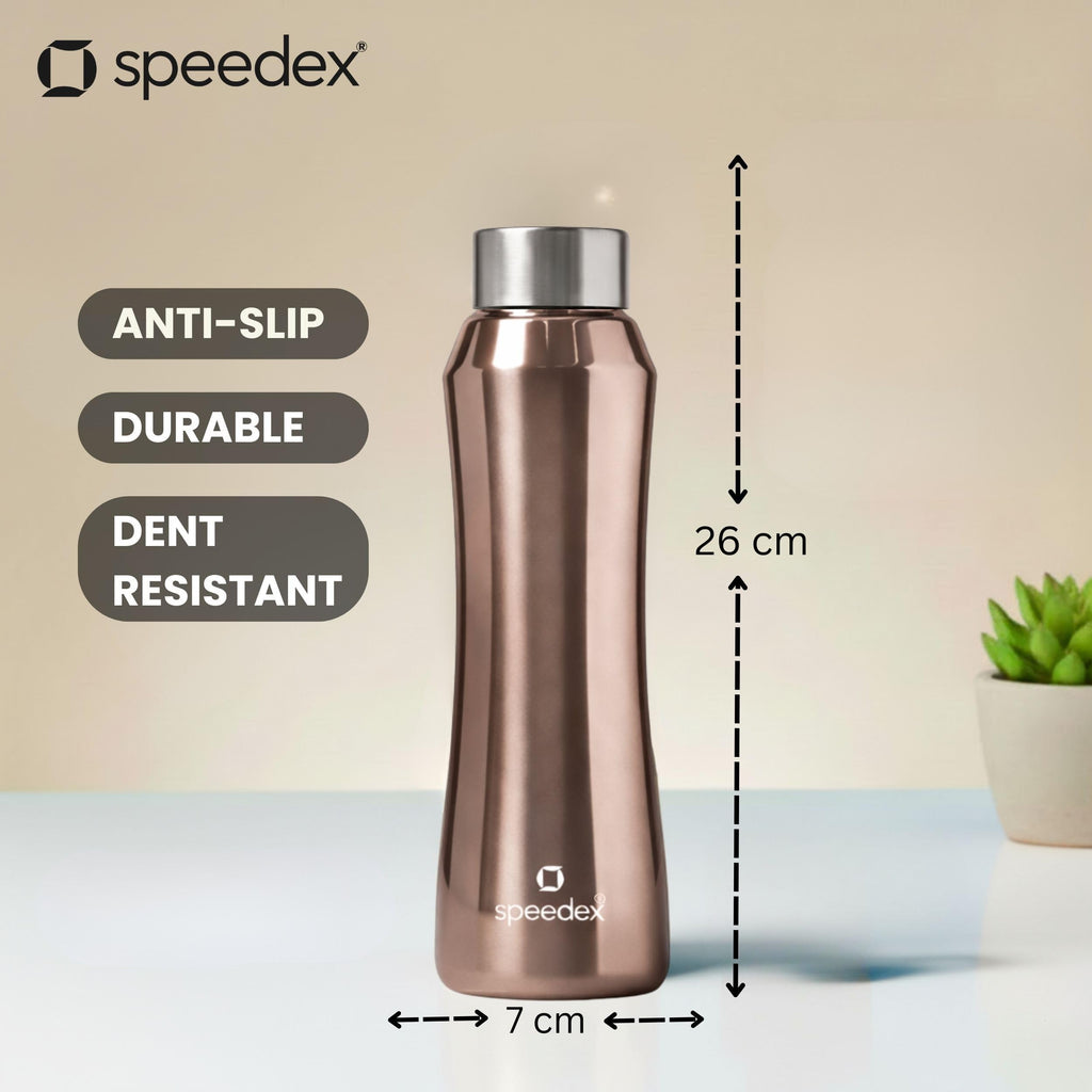 Speedex Stainless Steel Water Bottle 1 Ltr, Leak Proof Screw Cap, BIS Approved 1000 ml Metal Bottle For Daily, Office, School, Gym, Travel Use for Men, Women, Kids, Adults, Copper Gold, Set of 4