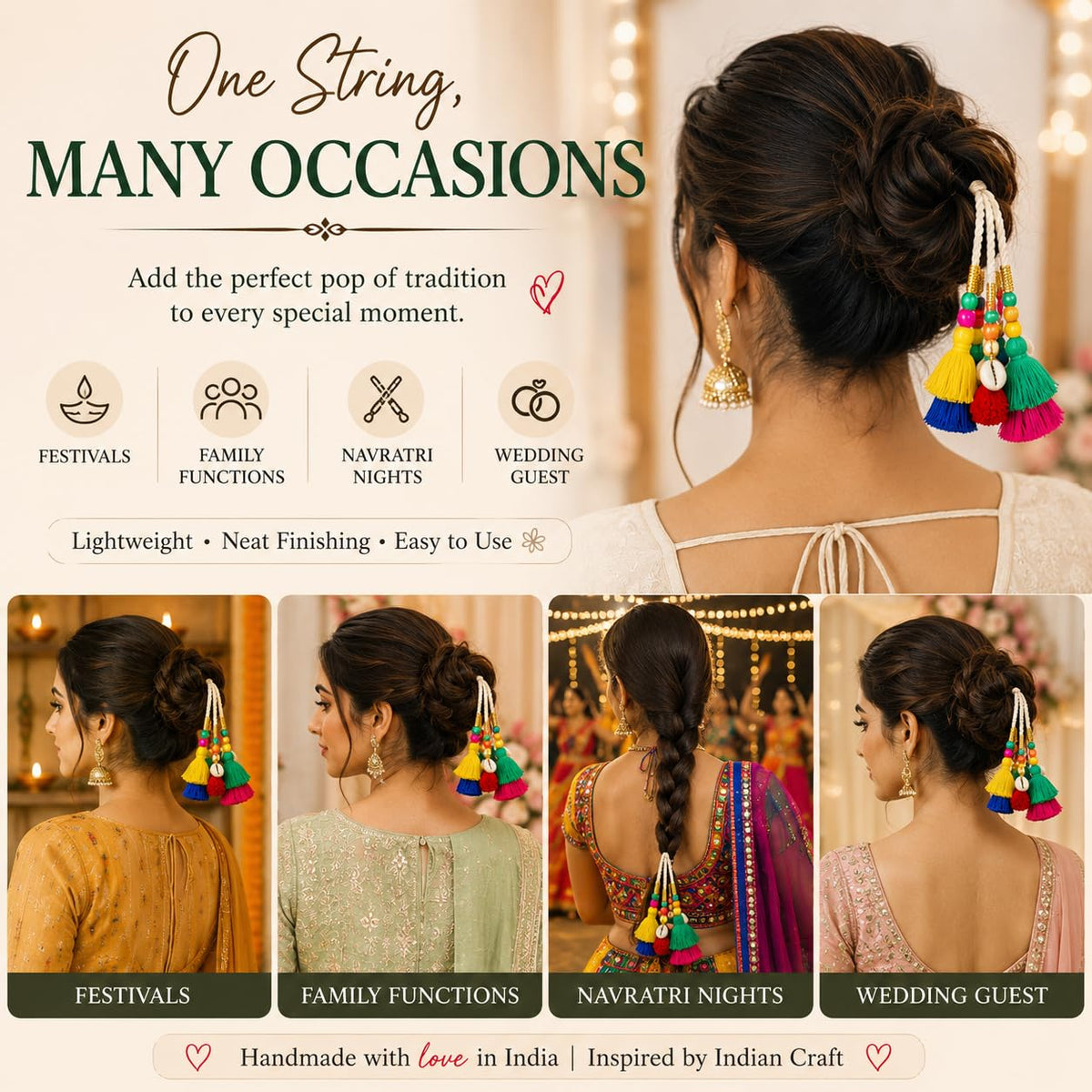 Zippy Flora Boho Handmade Colorful Jura Hair String for Navratri, Ethnic look, Bohemian styling, Colorful hairband for women & girls (Multicolor Boho, Boho Jura String)