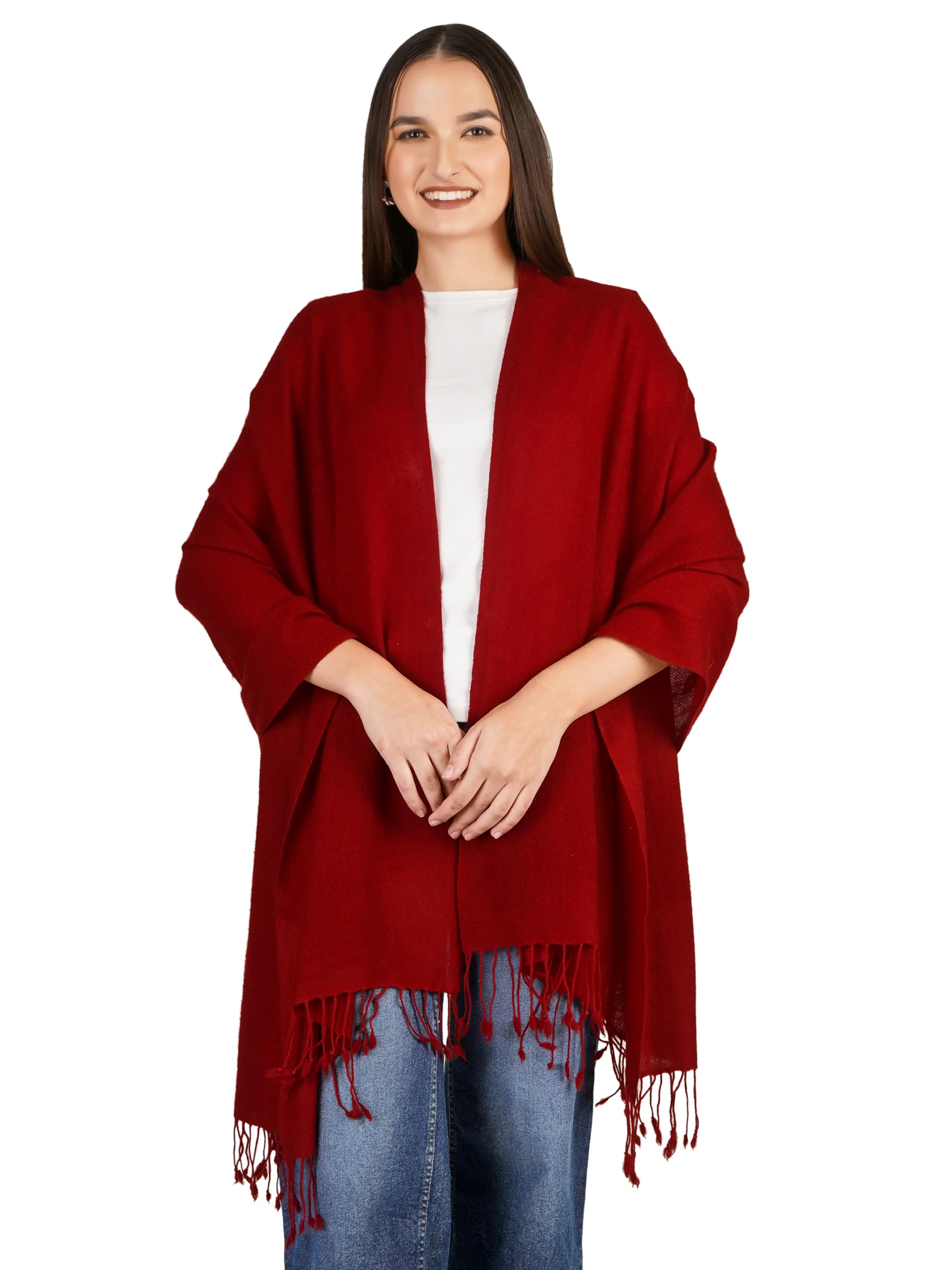 VERAME Pure Pashmina Stole for Women | Thick & Ultra Soft Solid Winter Shawl | Luxury Plain Warm Pashmina Wrap for Winter, Weddings and Parties (MAROON)