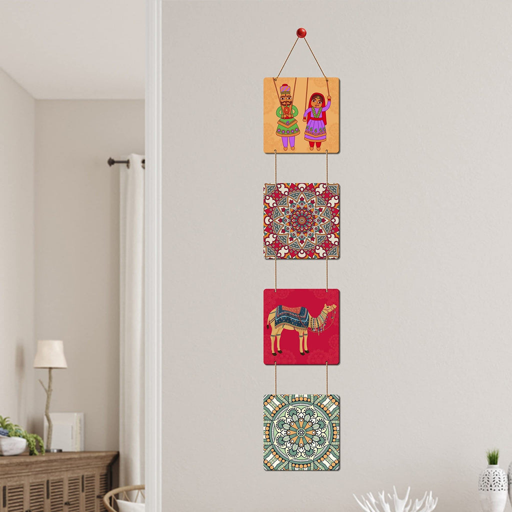 Artvibes Camel & Village Theme Traditional Rajasthani Folk Art Decorative Wall Art MDF Wooden Wall Hanger for Living Room | Home Decor | Wall Accent | Wall Illustrations | Gift Items (WH_3304N)