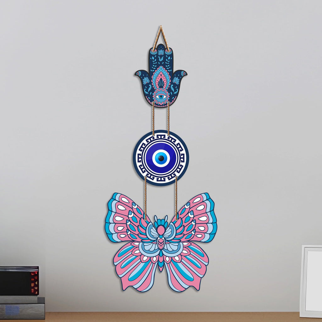 Artvibes Hamsa Hand Butterfly Evil Eye Wall Hanging for Home Entrance | Protective MDF Wall Decor | Decorative Art for Living Room | Bedroom | Office & Main Door | Gift Item (WH_8583N)