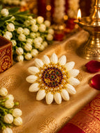 Surya Traditional Jasmine Floral Kemp Handmade Hair Clip for Women | Gajra Style Centre Clip for Bun & Juda | Bridal Wedding Festival Hair Decoration | White Flowers