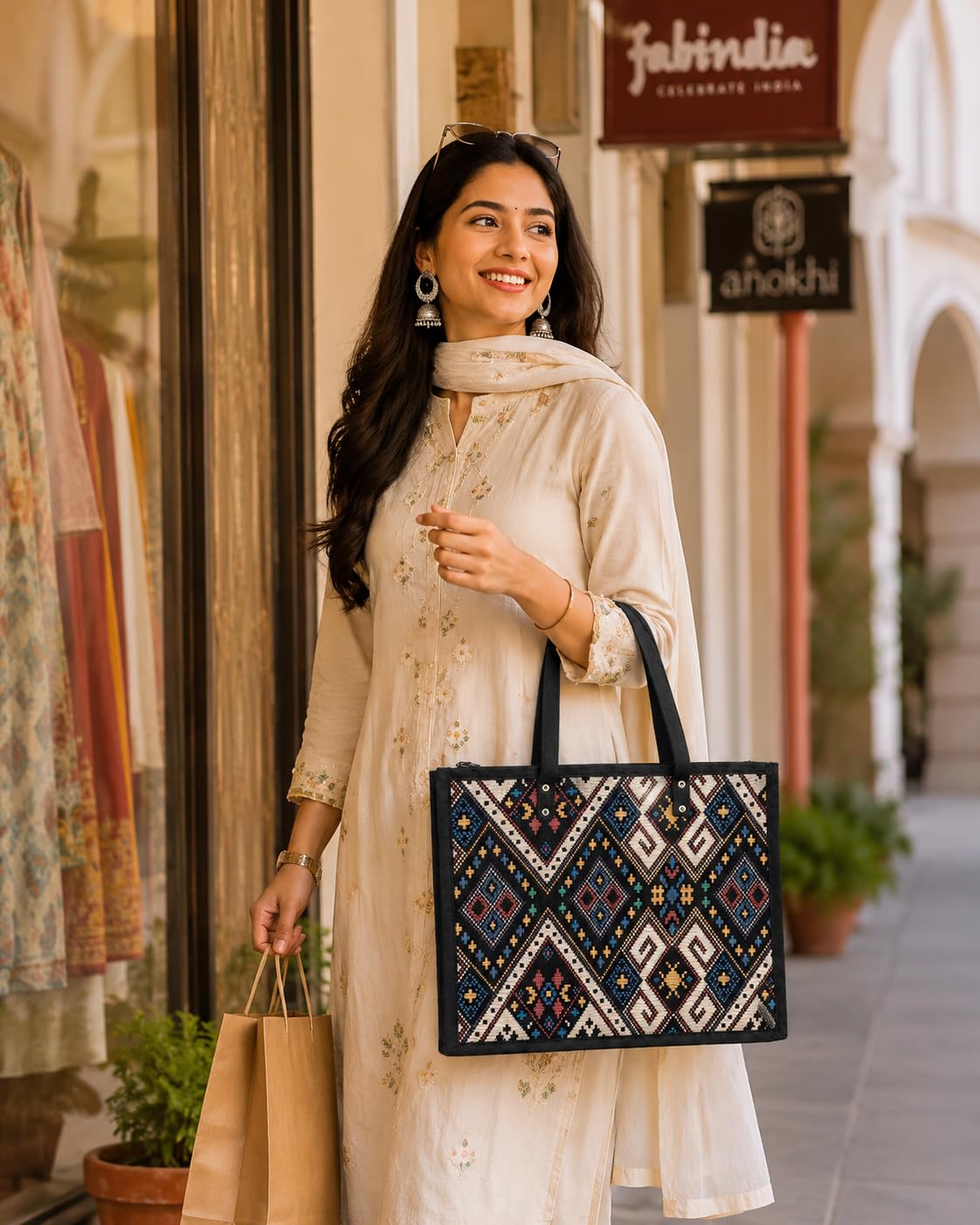 MOZU BAZAAR Tote Bag for Women | Large Shoulder Shopping Bag with Long Handles | Reusable Grocery & Office Jute Tote Bag Light weight Handbag for Travel, Beach, Shopping, Laptop & Office Use Tote Bags