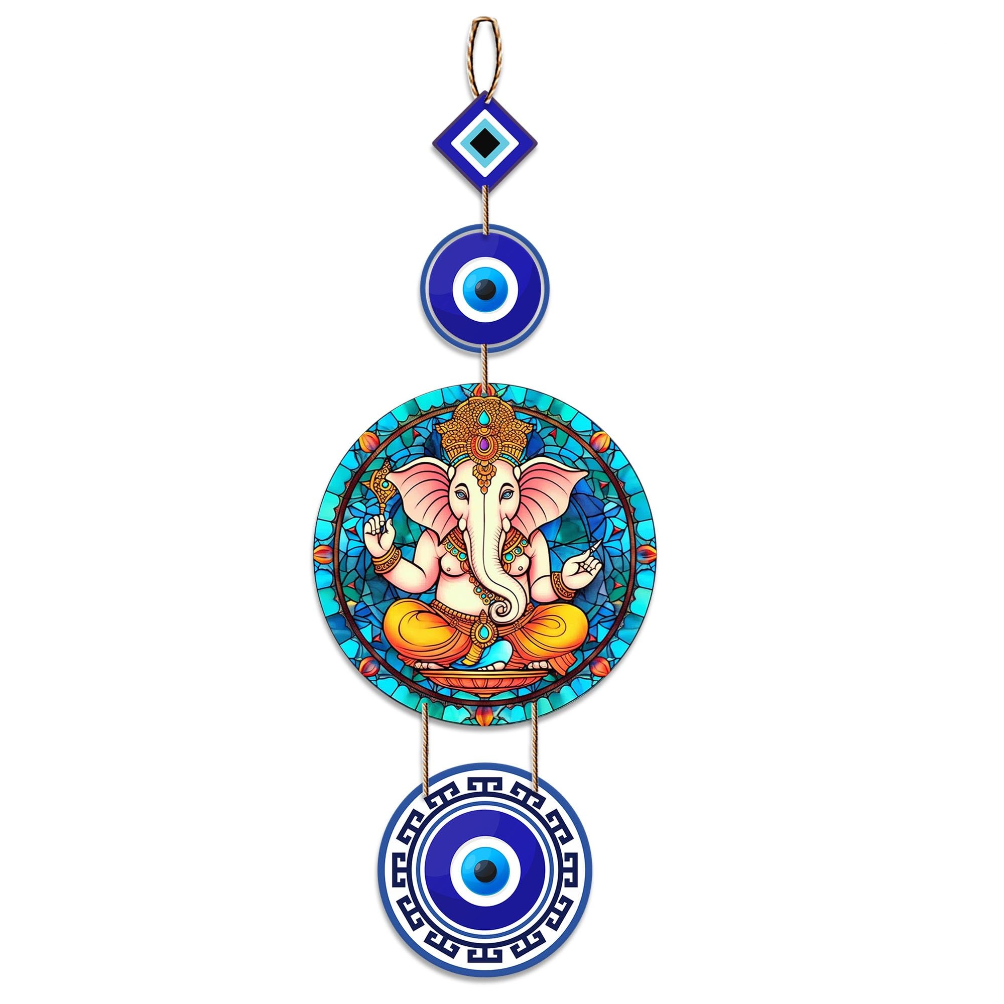 Artvibes Shri Ganesha with Evil Eye Wooden Wall Hanging For Luck Properity For Home Decoration | Livingroom | Spiritual Decor Items | Wall Illustrations | Ethnic Wall Decor | Wall Art Print (WH_8510N)