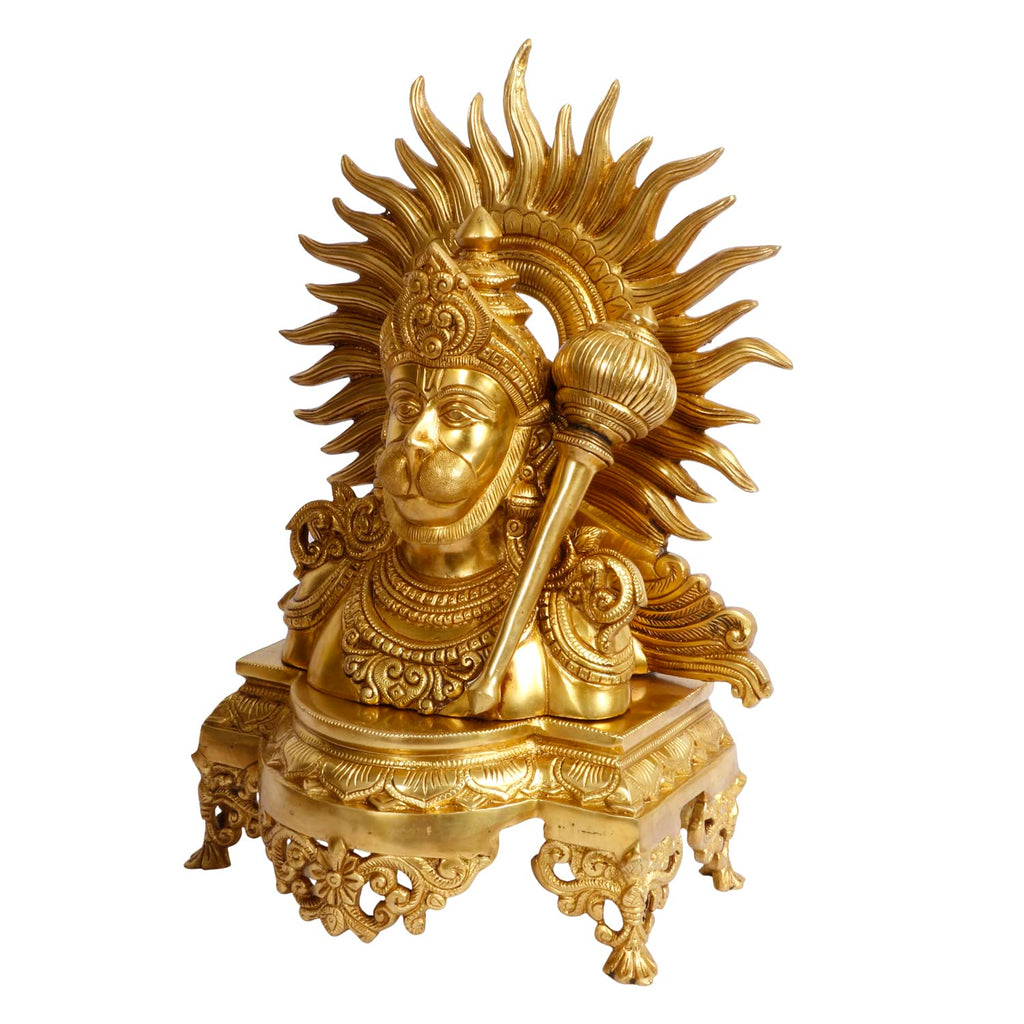 ARTVARKO Big Brass Lord Hanuman Ji Bust with Gada on Shoulder Murti Bajrangbali Bhagwan Statue Height 14.5