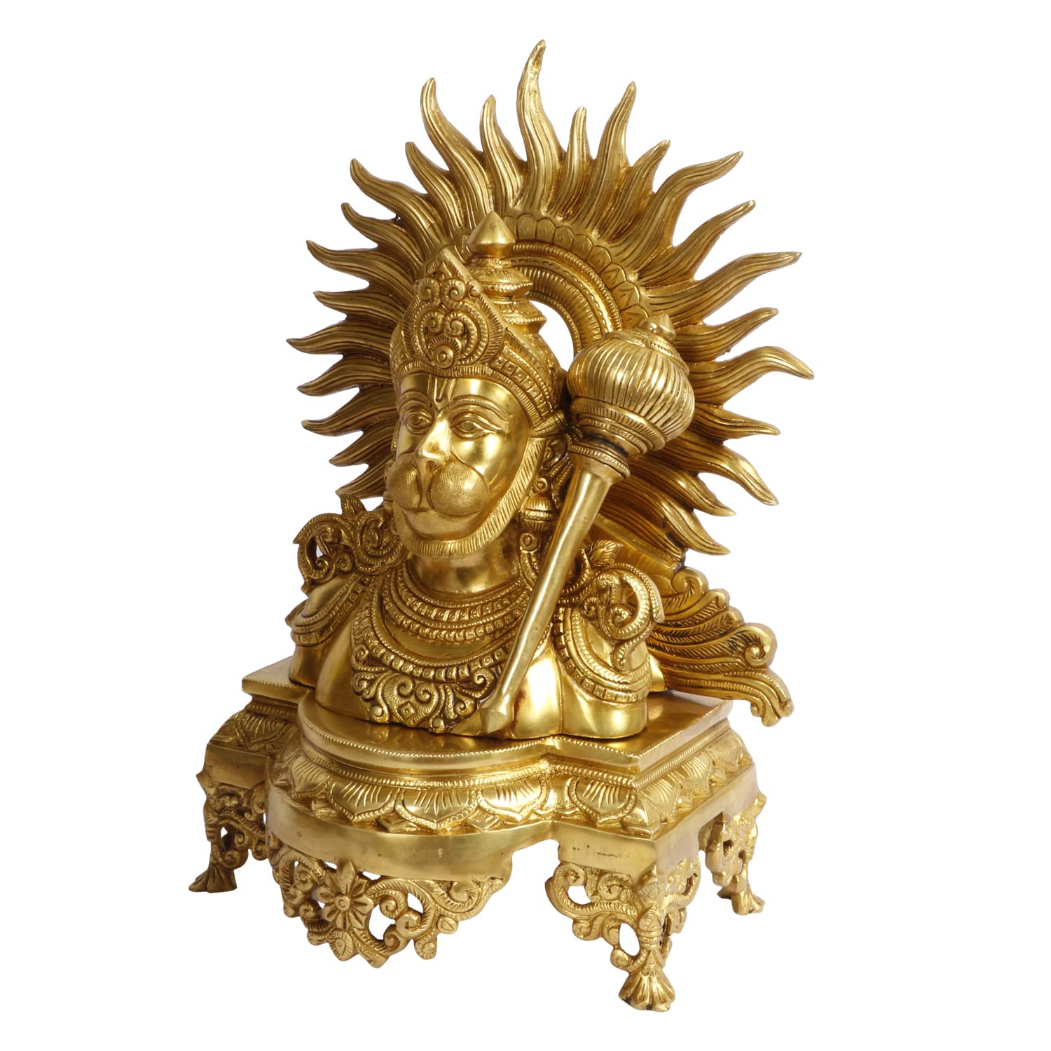 ARTVARKO Big Brass Lord Hanuman Ji Bust with Gada on Shoulder Murti Bajrangbali Bhagwan Statue Height 14.5