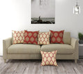 Trance Home Linen Set of 5 Premium 100% Cotton 24x24 inch Cushion Covers Only for Sofa and Diwan | 24 x 24 Cushion Pillow Covers Only – (24x24 inch | 60cmx60cm, Dori & Damask Clay Red) – Set of 5