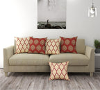 Trance Home Linen Set of 5 Premium 100% Cotton 16x16 inch Cushion Covers Only for Sofa and Diwan|Throw Pillow/Small Cushion Pillow Covers 16x16 inch| 40cmx40cm, Dori & Damask Clay Red Set of 5-180 TC