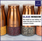 Femora Copper Metallic Clear Glass Jars | See Through Bottom Jar | 1 Year Warranty | Airtght | Jars for Snacks, Fry Food, Masala, Spice, Pickles, Cookies |900 ML | Set Of 6 | Copper