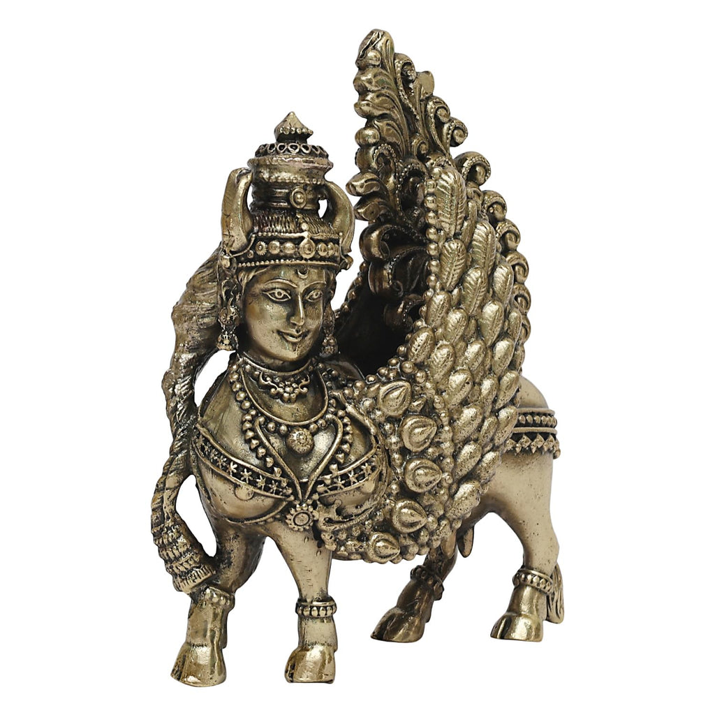 SVARUP Brass Superfine Kamdhenu Idol Kamadhenu Cow Surbhi Statue for Puja Home Decor Small Size 3 Inch
