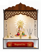 DEXORO Dual Tone Wooden Temple for Home (22 x 16 x 8.5 Inch) | White Interior Pooja Mandir with LED Light | Wall Mounted & Tabletop with Storage