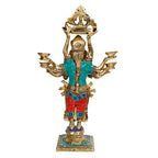 ARTVARKO Lady Diya Eight Oil Lamp Deepak Brass Idol Welcome Lady Deepluxmi Diwali Pooja Light Mandir Home Decor Diyas 15 Inches