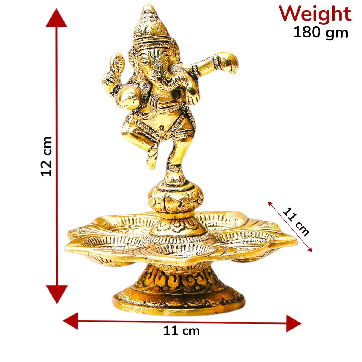 Kridaykraft Metal Panch Mukhi Diya with Dancing Ganesha Idols Gold Plated for Home and Office Pooja Room Decoration 5 batti Diya
