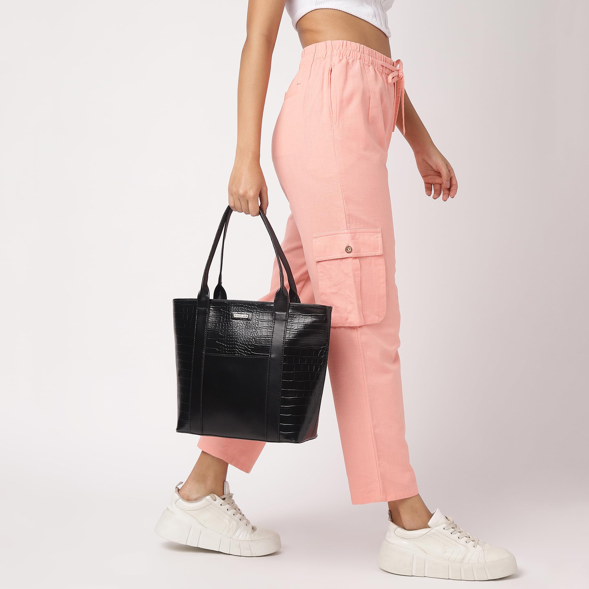 Fastrack Chic Textured Tote Bag for Women | Stylish Casual Bag for Ladies, Women, Girls | Trendy Everyday College Bag Made of Faux Leather (Black)