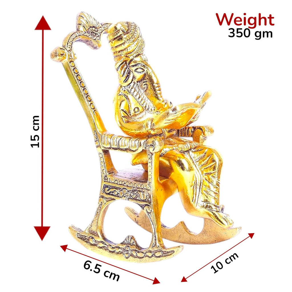 KridayKraft Metal Chair Ganesh ganpati Idol with Reading Ramayan Home Decoration and Gifts for Your Love Once