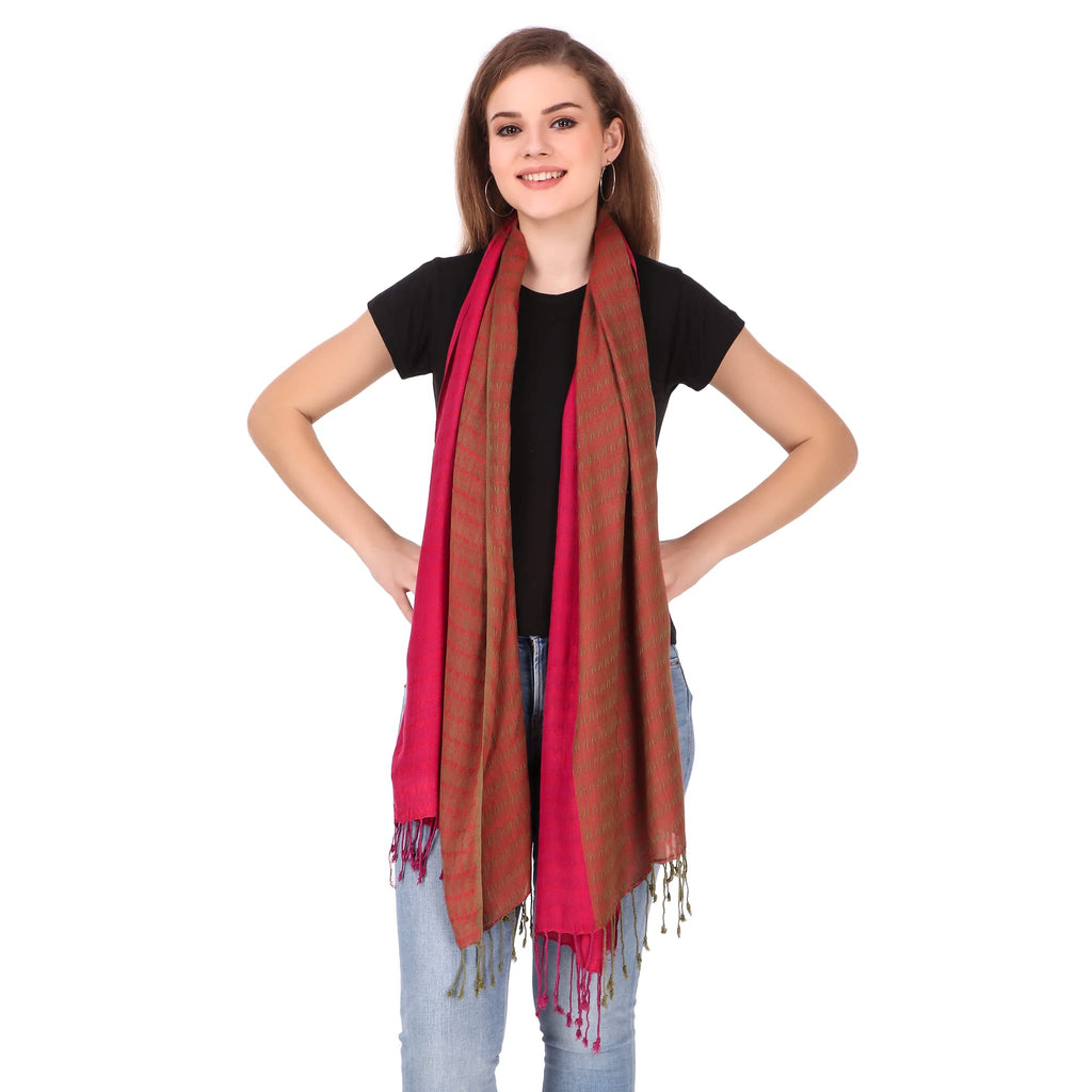 FWC Fill With Colours Female Stole/Scarf For Girl/Ladies Colour- Red & Brown Soft Viscose Cotton Blend Ethnic Pattern Scarves Pack Of 1 ST-39