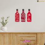 Artvibes Tribal Warli Art Decor Bottle shaped Wooden Wall Hanging | Living Room | Office | Cafe | Handcrafted Art | Wall Accent | Art Painting | Artworks Hangings | Gift Items (WH_9526N), Set of 3