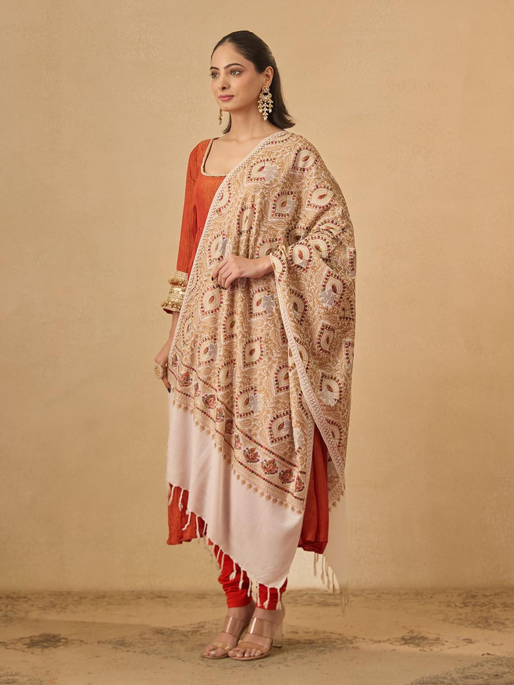 Pashmoda Women Ornate Harmony Fine Wool Nalki Embroidered Stole (Size : 28x80in, 71X203cm) EMST03