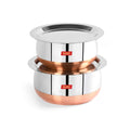 Sumeet Stainless Steel Copper Bottom Belly Shape 2 Pc Tope/Cookware/Pot Set with Lid 1.4 liter , 1.75 liter (Silver)