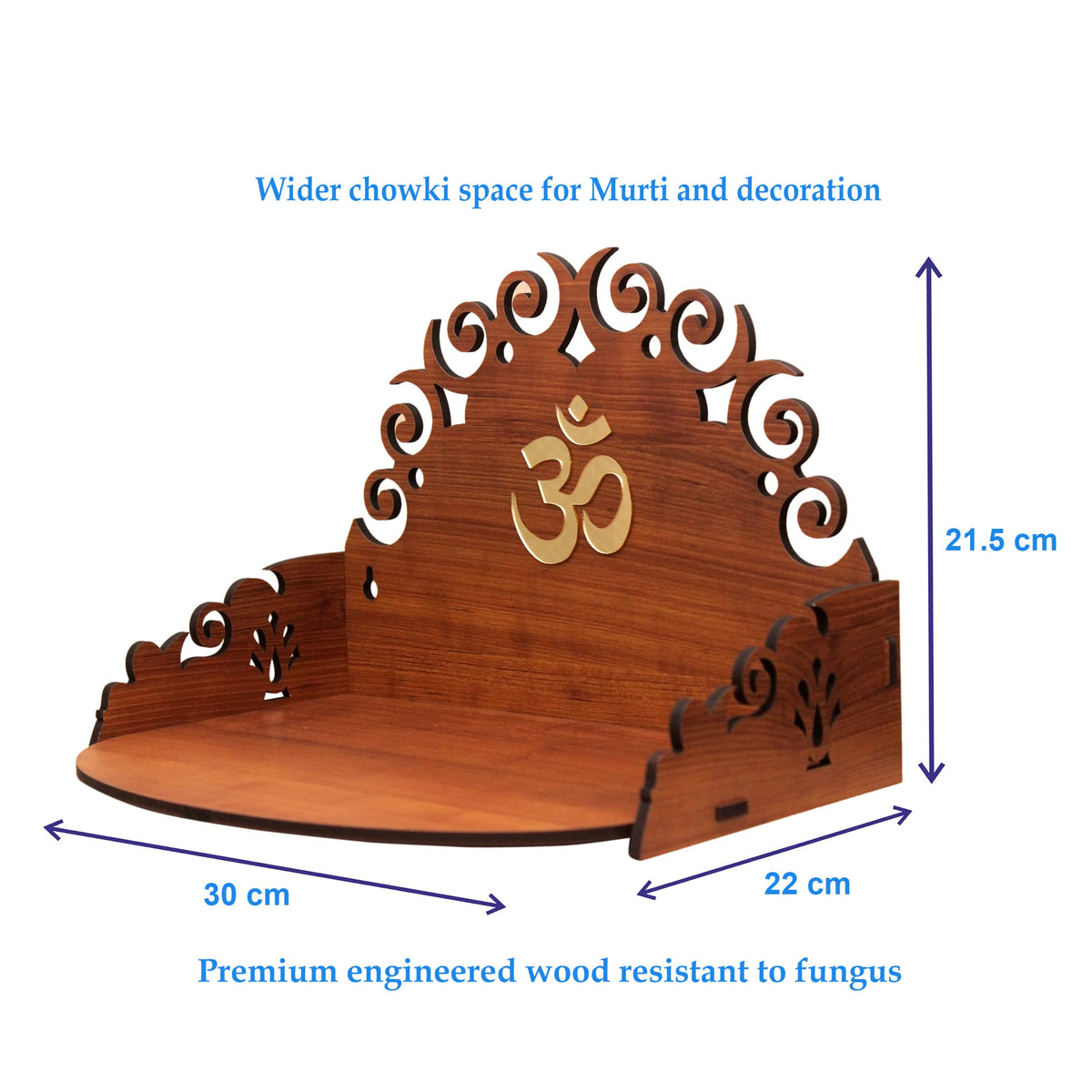 Heartily® Floral 2 Beautiful Wooden Pooja Stand for Home, Mandir for Home, Temple for Home and Office, Puja Mandir for Office Wall Product (Height- 8.5, Length- 12, Width-8.85 Inch)