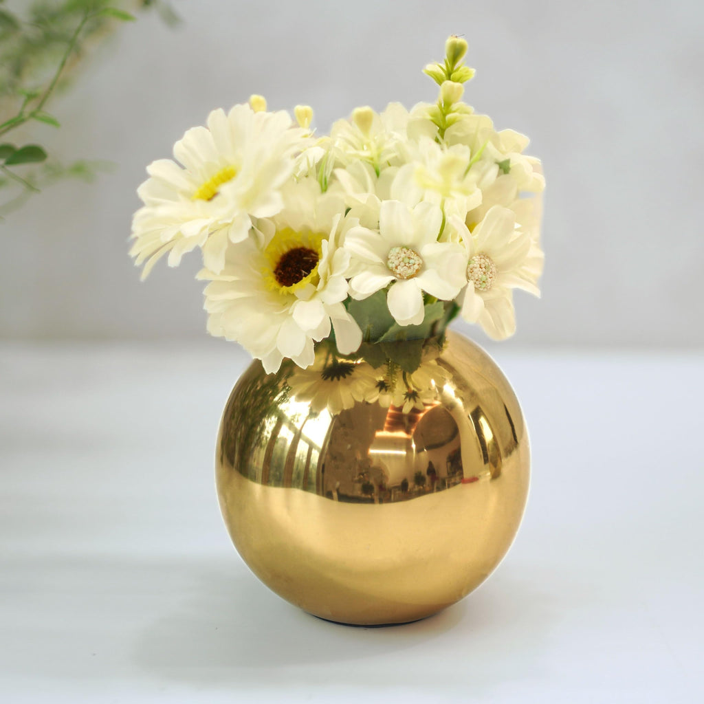 BEHOMA Metal Ball Round Metal Vase for Home Decor, Gold
