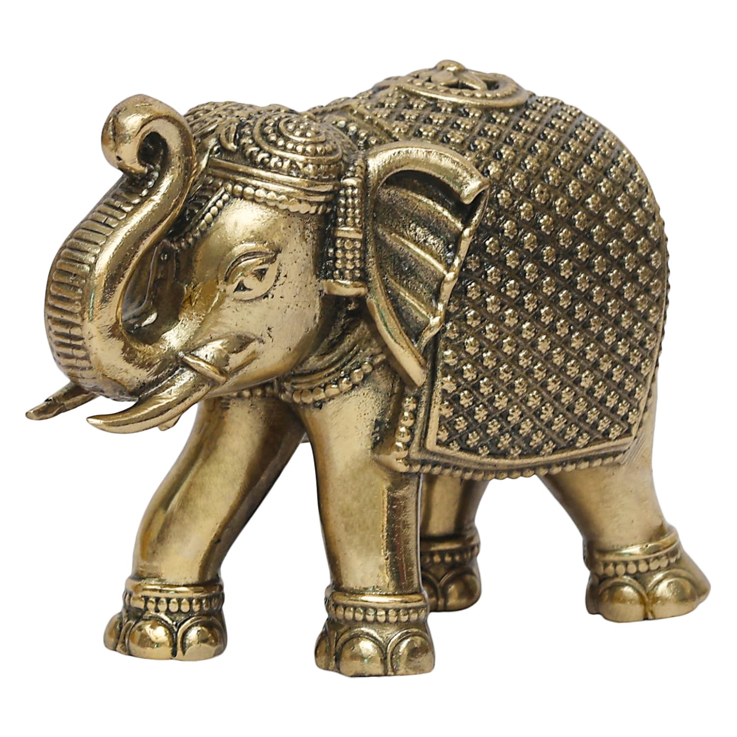 ARTVARKO Brass Superfine Maharaja Elephant Upraised Trunk Vastu Hathi Good Luck Success Prosperity Elephants for Decoration Gift (Size 9x4x6.5 cm)