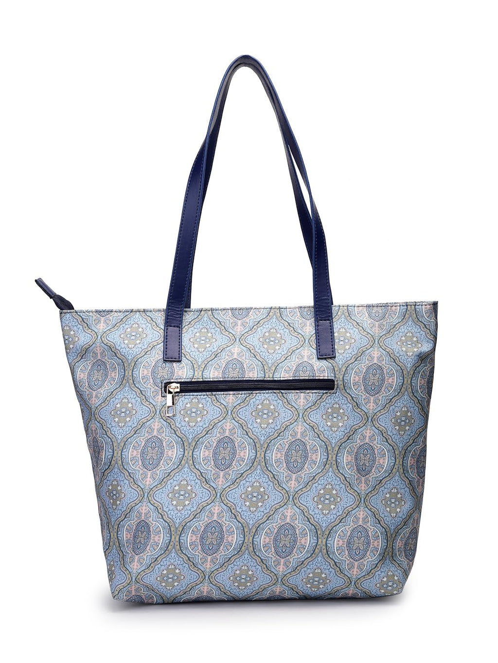 Aquatan Women's Nouveau Print Canvas Tote Bag | Stylish Office & College Handbag with Secure Zipper Closure and Spacious Design | Perfect for Party Holiday and Everyday - Turquoise Blue