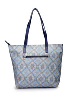 Aquatan Women's Nouveau Print Canvas Tote Bag | Stylish Office & College Handbag with Secure Zipper Closure and Spacious Design | Perfect for Party Holiday and Everyday - Turquoise Blue