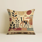 STITCHNEST Satin Cushion Covers Cranes with Tribal Botanical Motifs in Earthy Tones, 24x24 Inch, Pack of 2 for Sofa, Living Room or Boho Minimalist Interiors