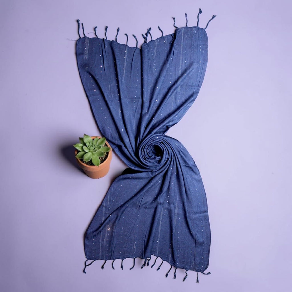 STOLE STUDIO Elegant Luxurious Sequence Viscose Stole Scarf (Navy Blue)