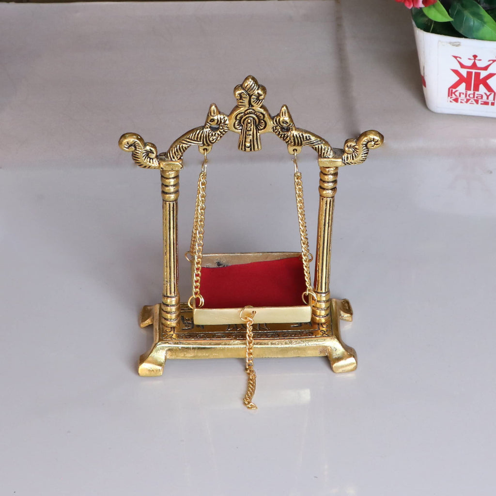 KridayKraft Laddu Gopal Jhulla Palana Metal Gold Plated for Your kanha Metal Krishna jhulla palna Religious Gift Article.