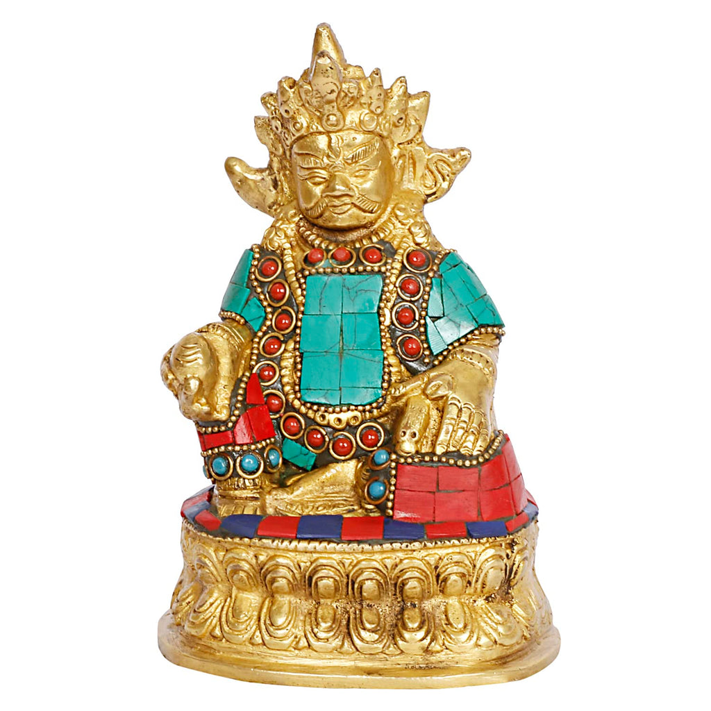 ARTVARKO Lord Kuber Maharaj Murti Brass Gemstone Handwork Treasure Wealth Kubera for Dosh Nivaran Prosperity Money Gift Height 6 Inches
