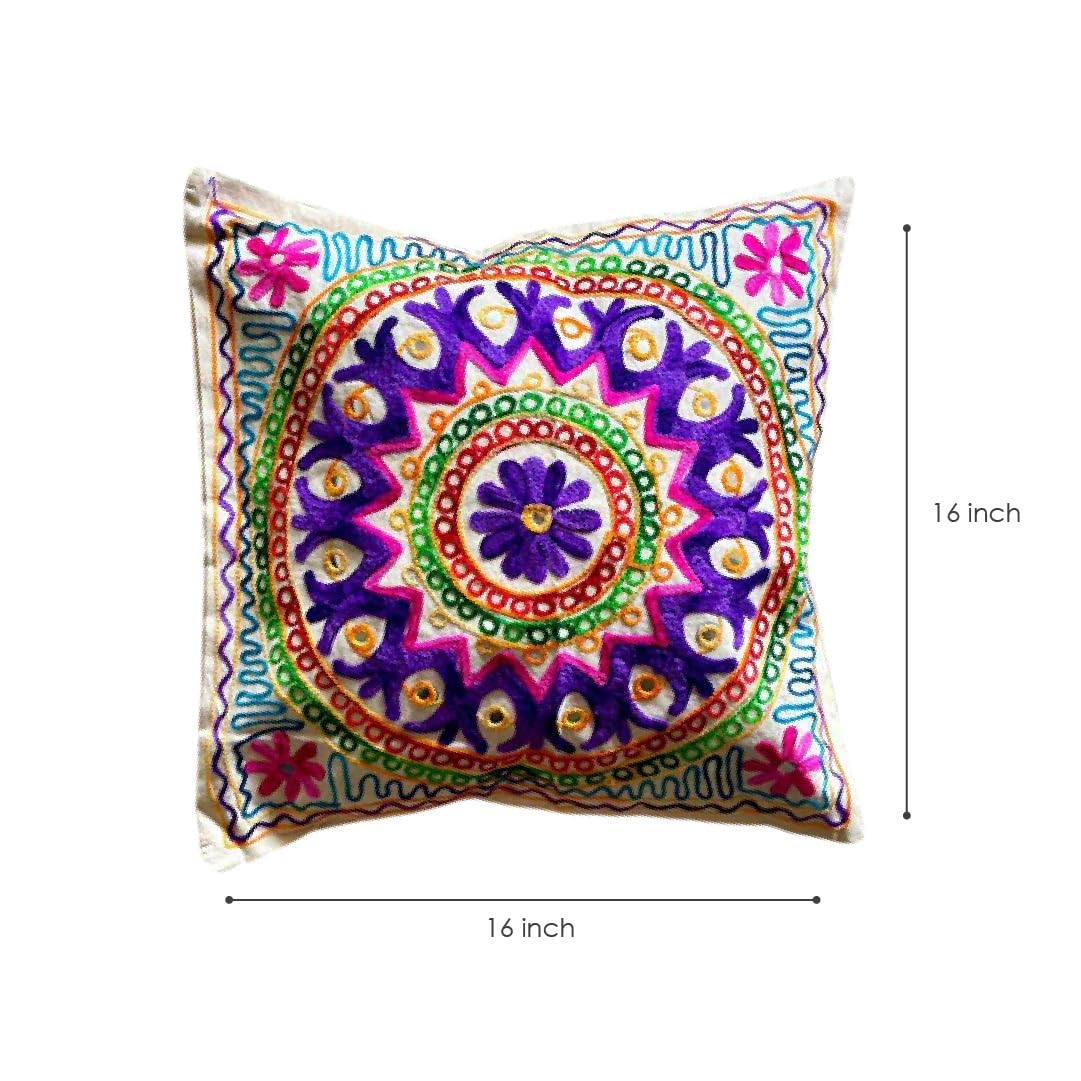ATRANGI STUDIO Embroidered Cushion Covers - Set of 2 | Traditional Aari Embroidery | Threadwork Throw Pillow Covers with Zip Closure | Perfect for Sofa, Bed, Chair | 16x16 Inch, Multicolor