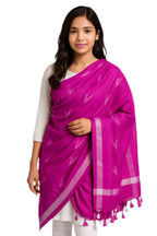 ZH Clothing Brand Women's Linen Cotton Dupatta Handwoven Ikat Woven | Elegant & Soft Texture| Daily| Traditinal Ethnic Look | Perfect For Summer & Office Wear_2.45m (Pink, 2.45m)