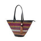 HIE Serena Tote – Handwoven Raffia Bag with Vegan Leather Trims, Metal Zip Closure, Inner Lining & Tassel | Stylish Travel Tote for Women & Girls.