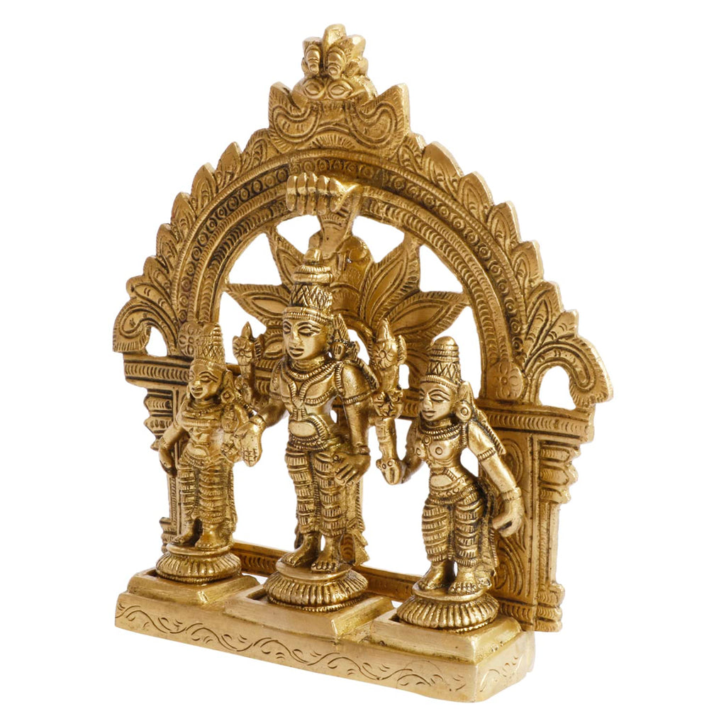 ARTVARKO Brass Lord Vishnu with Sridevi and Bhudevi Parivar Darbar Swami Satyanarayan Idol for Puja Gift Living Room Decoration Home Décor Height 5.5 Inch