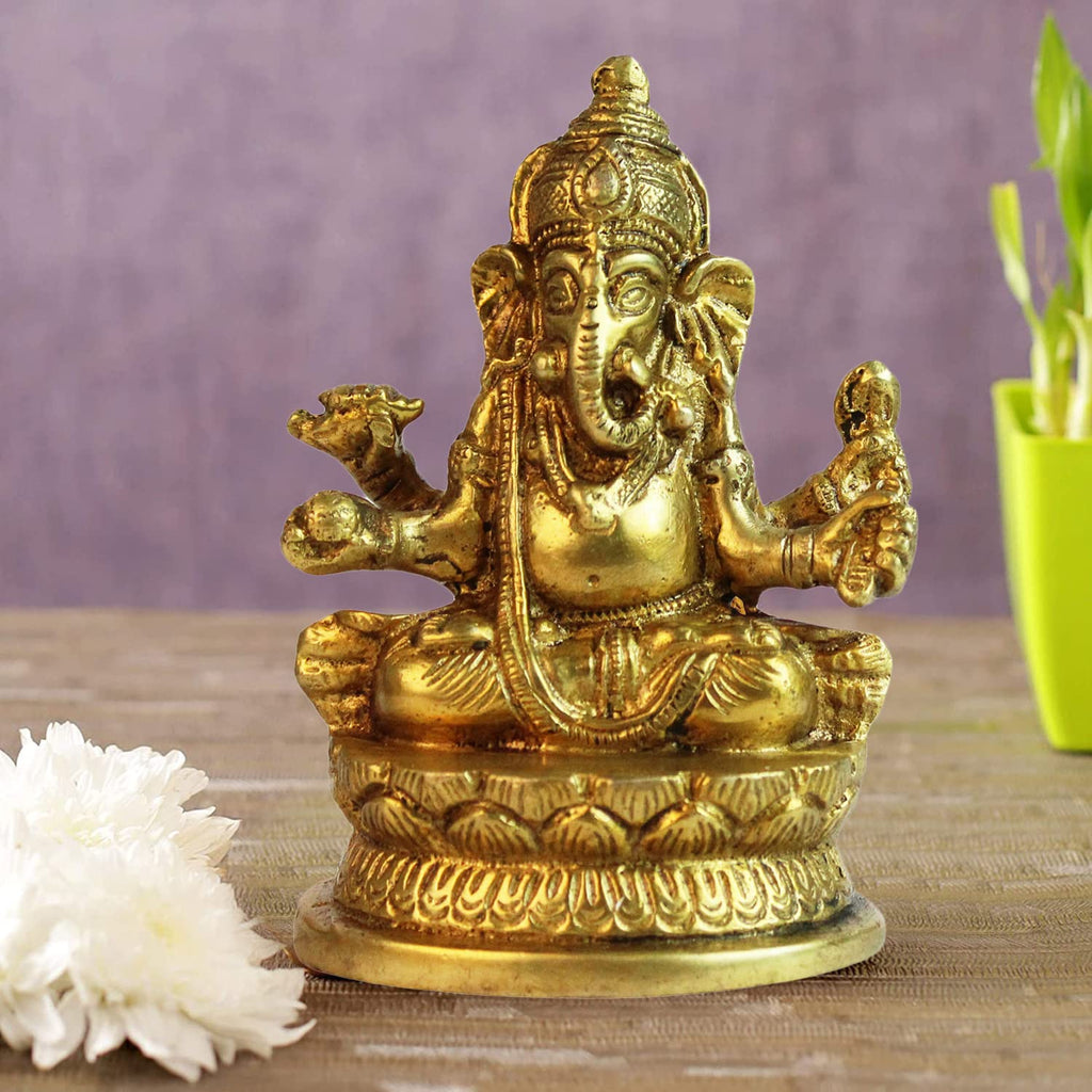 ARTVARKO Brass Idol Ganesha Murti Ganpati Ganesh Statue for Home Decor Manidr Temple Office Inauguration Greh Pravesh Diwali Retirement Marriage Ceremony Birthday Gift Height 4.