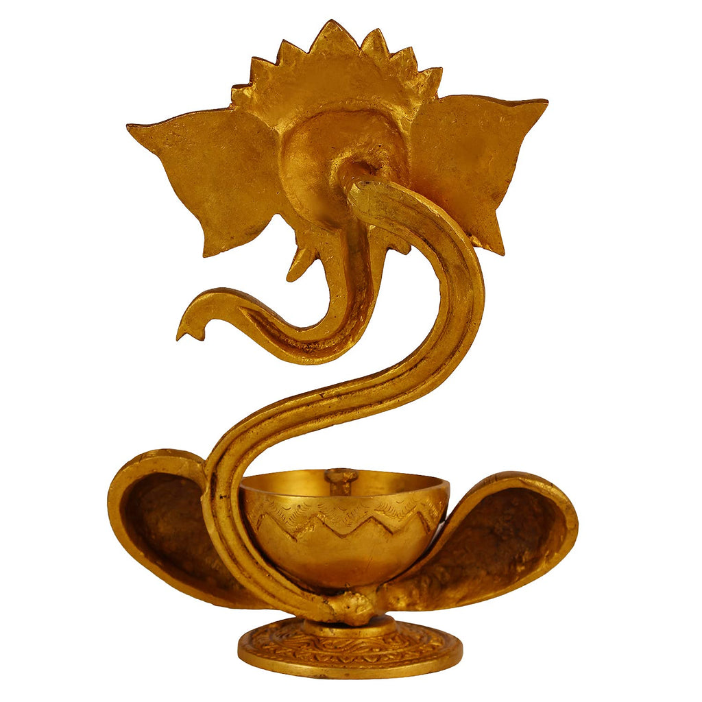 SVARUP Brass Ganesh Idol Oil Diya: Home Decor, Diwali Gift, Height 8.5 Inch