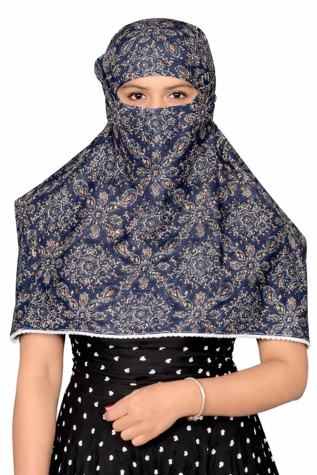 DEEPNYRA - LIVING STYLE Scarf Face Full Covering With Mask Head Hair Wrap Sun Protection For Women Cotton Printed Square All Season Wear (GREYCARRY)
