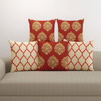 Trance Home Linen 200TC Premium 100% Cotton 16x16 inch Cushion Covers Only for Sofa and Diwan | Throw Pillow/Small Cushion Pillow Covers Only (16x16 inch | 40x40cm, Damask & Dori Clay Red)-Set of 5