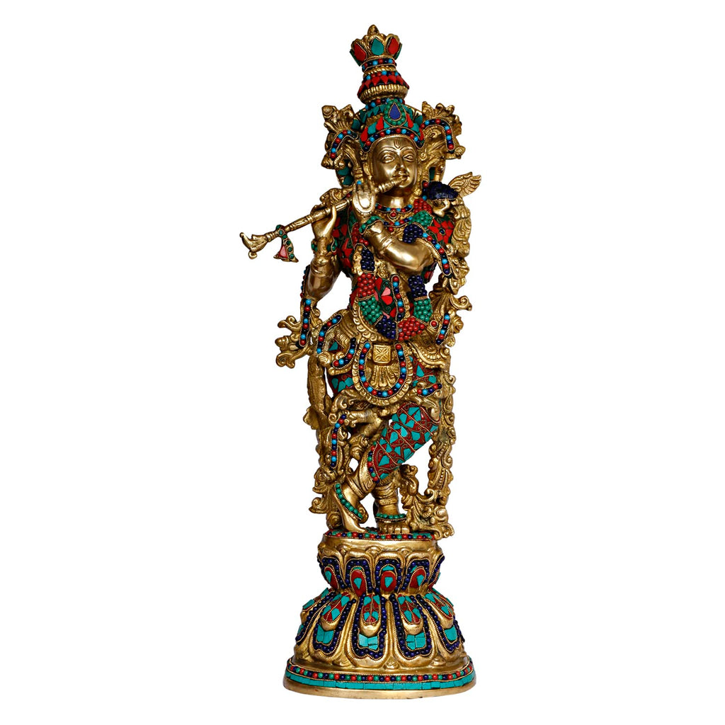 ARTVARKO Lord Murli Manohar Krishna Krishan Brass Statue Gift & Home Big Size Height 25 Inches