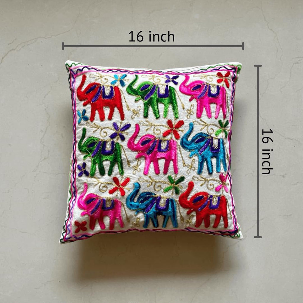 ATRANGI STUDIO Embroidered Cushion Covers - Set of 2 | Traditional Aari Embroidery | Threadwork Throw Pillow Covers with Zip Closure | Perfect for Sofa, Bed, Chair | 16x16 Inch, Multicolor
