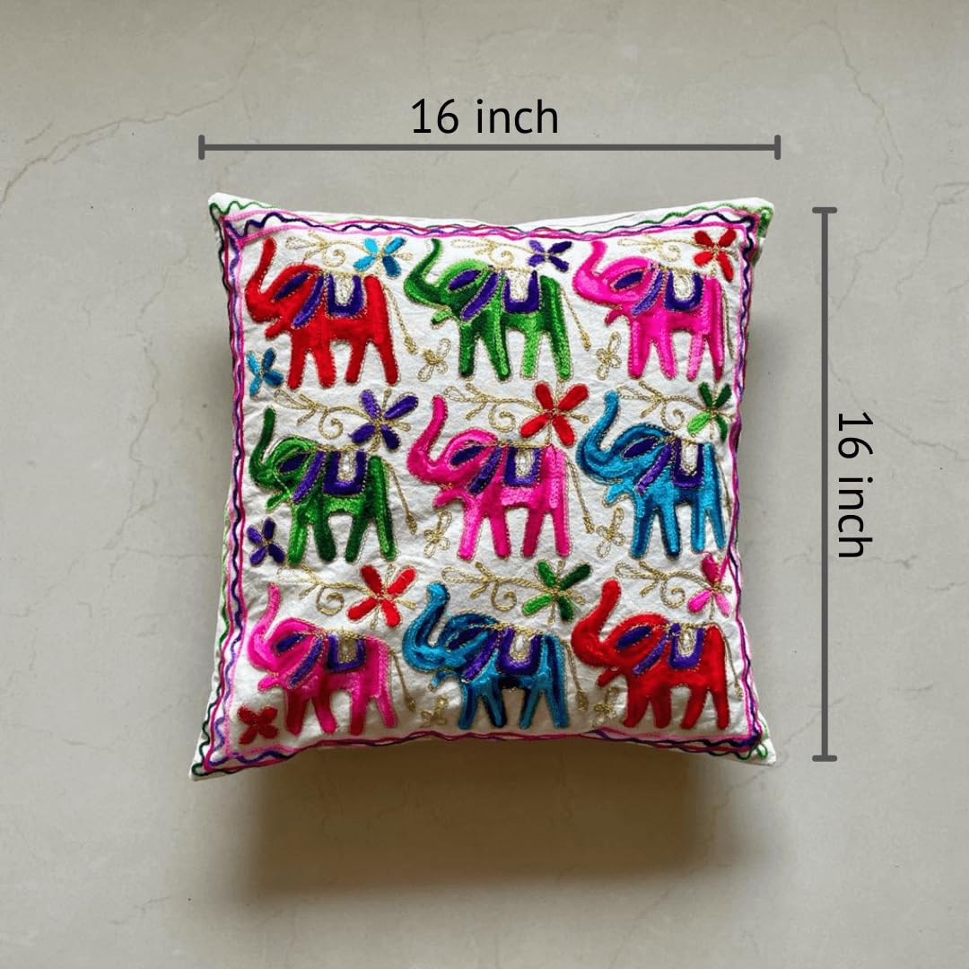 ATRANGI STUDIO Embroidered Cushion Covers - Set of 2 | Traditional Aari Embroidery | Threadwork Throw Pillow Covers with Zip Closure | Perfect for Sofa, Bed, Chair | 16x16 Inch, Multicolor