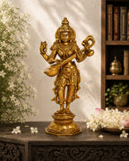 ARTVARKO Brass Goddess Maa Saraswati Statue Standing Education Study Vidya Devi Idol Spiritual Puja Vastu Showpiece Religious Murti Sculpture Knowledge Music & Art 10 Inches