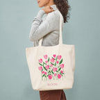 Heu Floral Printed Canvas Tote Bag | Eco-Friendly Reusable Cotton Shoulder Bag | Stylish Bloom Design Shopping Tote for Women