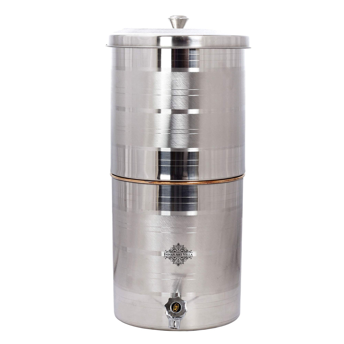 INDIAN ART VILLA Steel Copper Luxury Design Filter Water Storage Tank Pot 15 L (Silver, Brown), 15 Liter