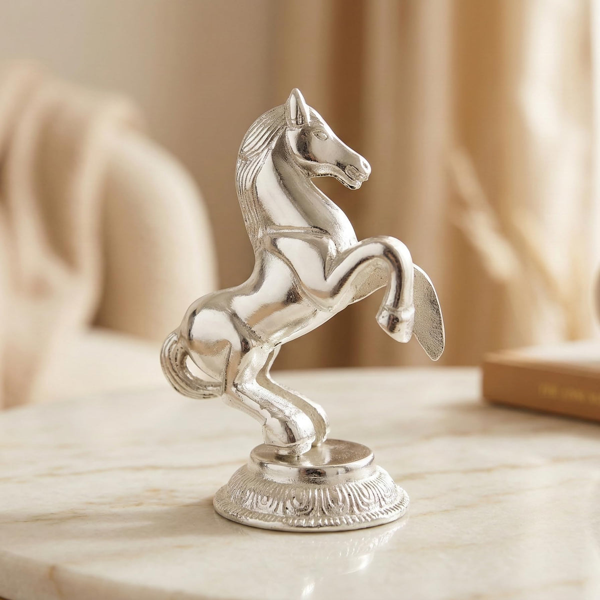 KridayKraft Jumping Horse Metal Statue for Wealth Table Top Figurine for Living Room Bedroom Home Office Animal Decorative Showpiece Feng Shui Vanstu Sculpture for Gift Purpose. (Silver)