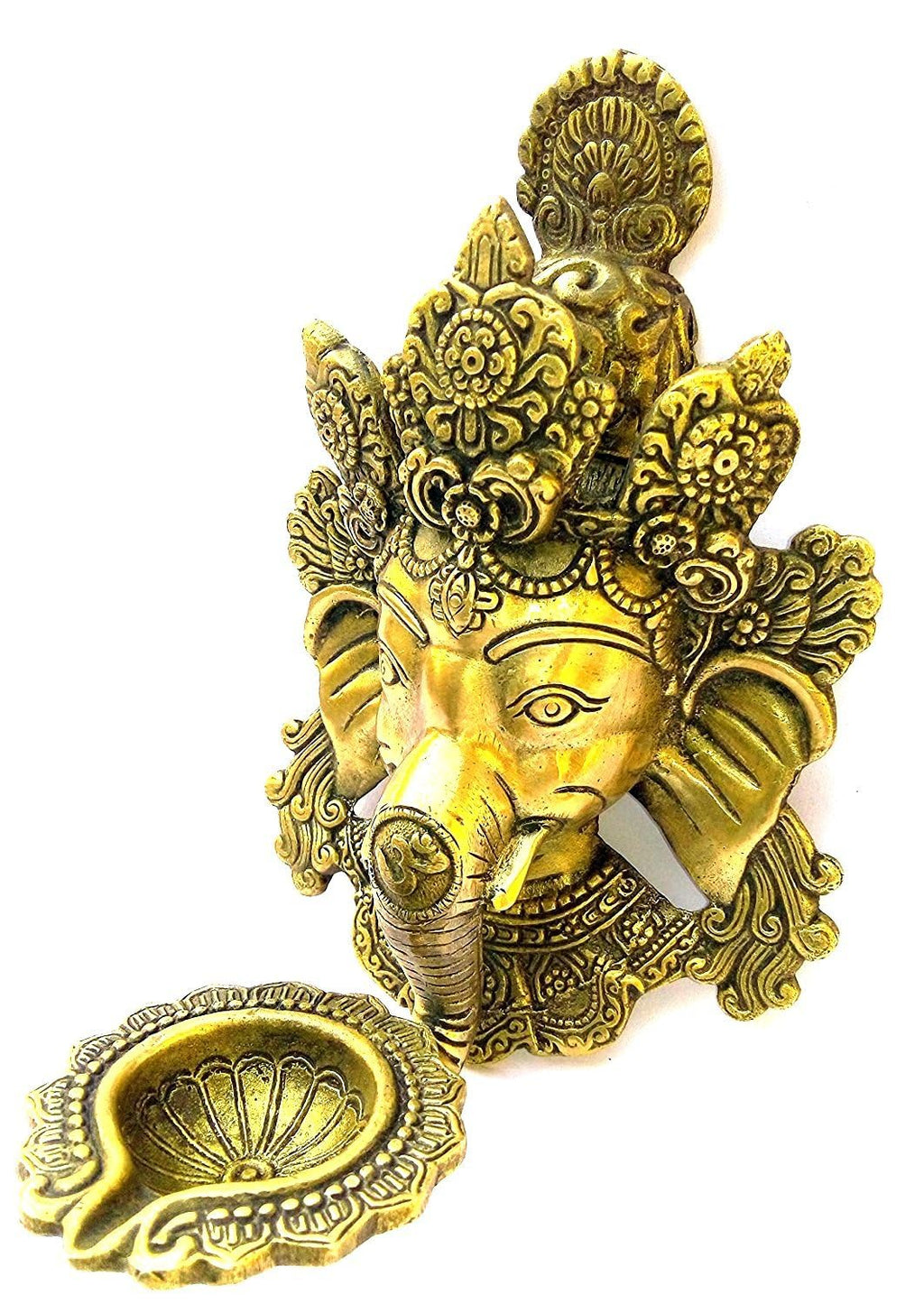Svarup Brass Ganesha Idol with Lamp on Trunk: for Diwali, Home Decor & Wall Gifts.