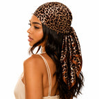 AVORA Leopard Print Satin Square Scarf for Women, Silk Feel Head Scarf, Lightweight Bandana Hair Wrap, Fashion Neck Scarf, Hijab, Brown Animal Print Headscarf, 90 x 90 cm